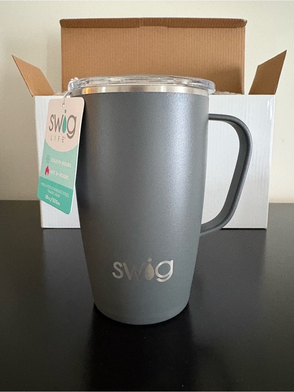 Gray Insulated Travel Mug with Handle